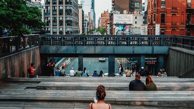 Visitors strolling along the High Line in Manhattan.